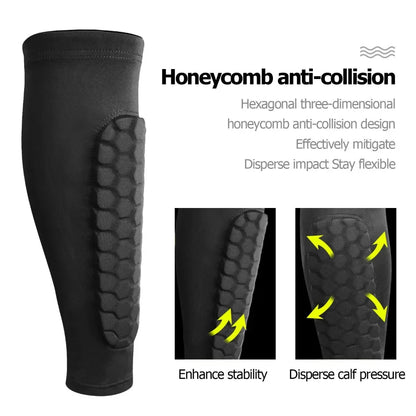 Soccer Shin Guards with Honeycomb Padding and Low-Profile Sleeve, Breathable Fabric, M-XL