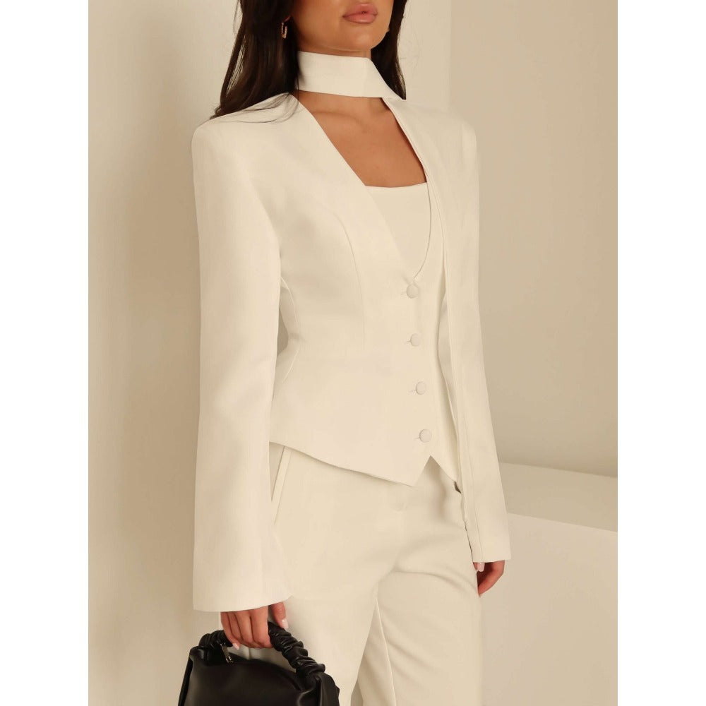Long Sleeve Blazer Jacket with Scarf for Women, Rosella