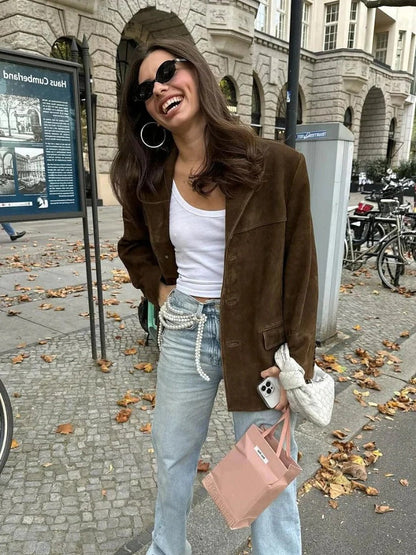 Brown Suede Jacket for Women, Elegant Design