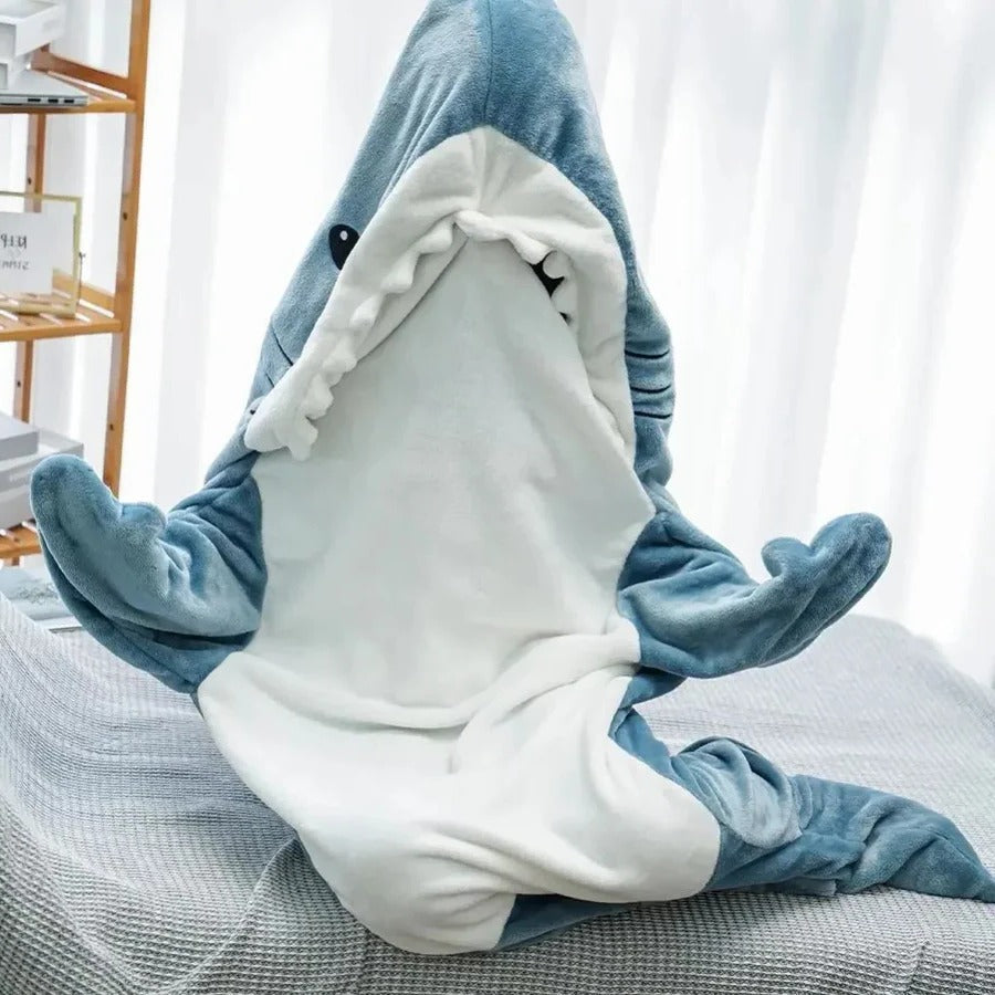 Flannel Shark Hoodie Blanket, Soft and Cozy Design