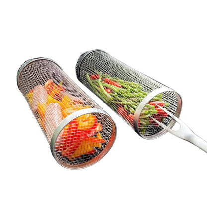 Rotating Barbecue Grill Basket with Locking Latch