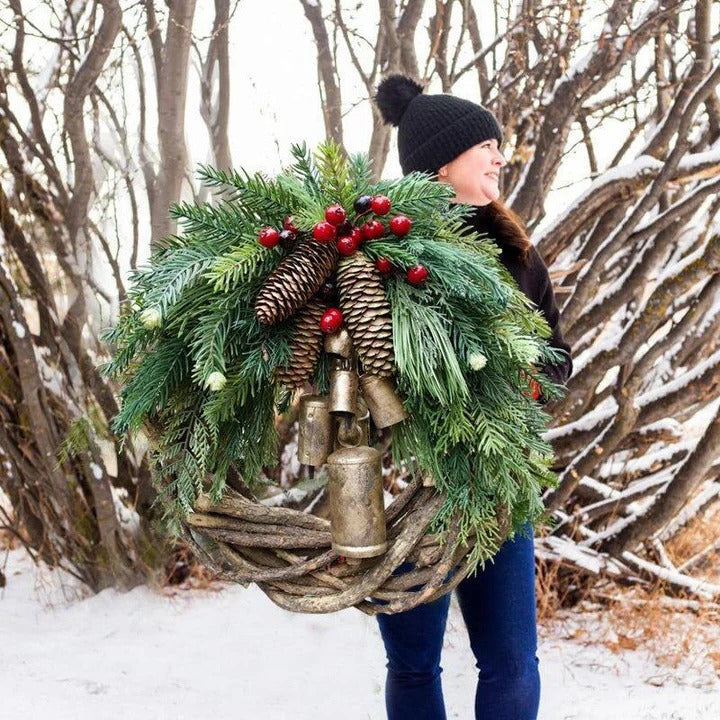 Bohemian Christmas Wreath with Handmade Vine and Dried Floral Decor