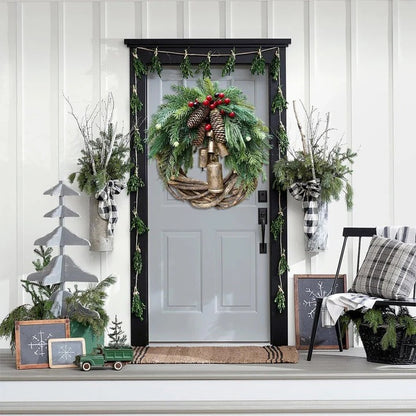 Bohemian Christmas Wreath with Handmade Vine and Dried Floral Decor