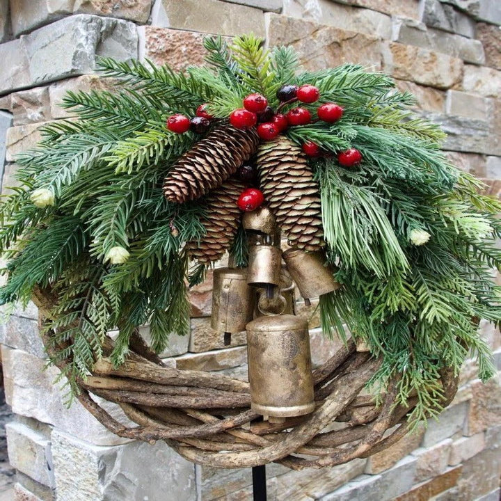 Bohemian Christmas Wreath with Handmade Vine and Dried Floral Decor