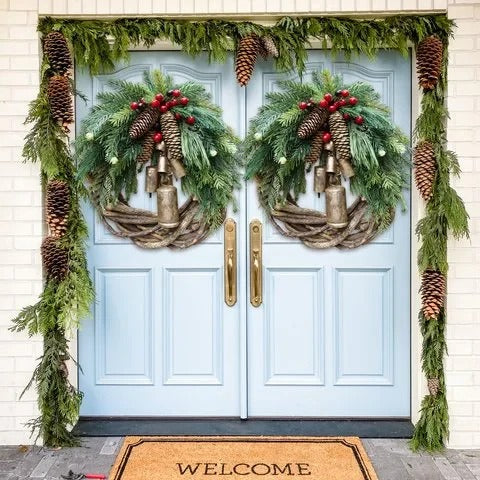 Bohemian Christmas Wreath with Handmade Vine and Dried Floral Decor
