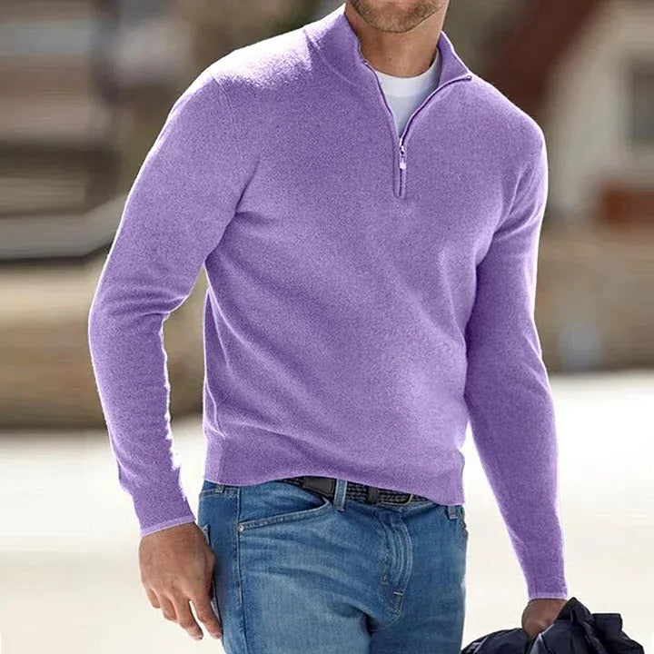 Men's Cashmere Basic Sweater with Zipper