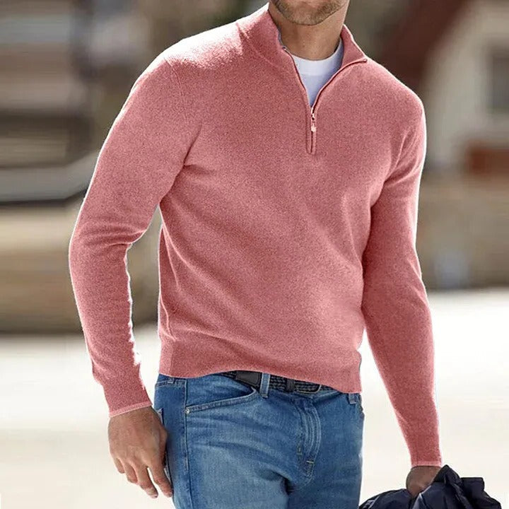 Men's Cashmere Basic Sweater with Zipper