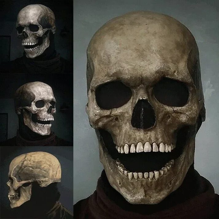 Realistic Full Head Skull Mask, Movable Jaw Human Skeleton Mask for Halloween Party
