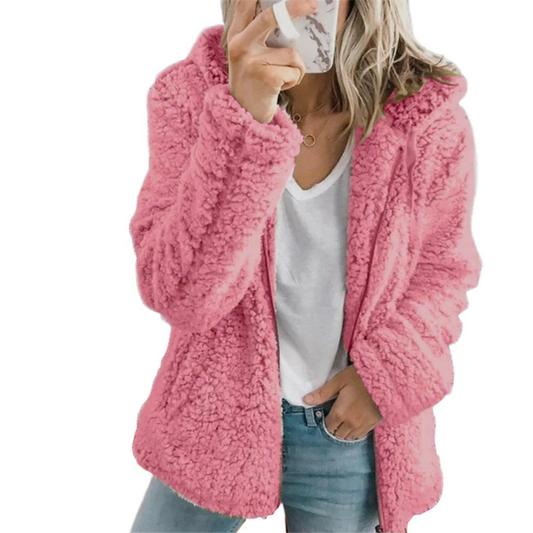 Soft Fleece Teddy Bear Coat with Pockets and Zipper, Elegant Design