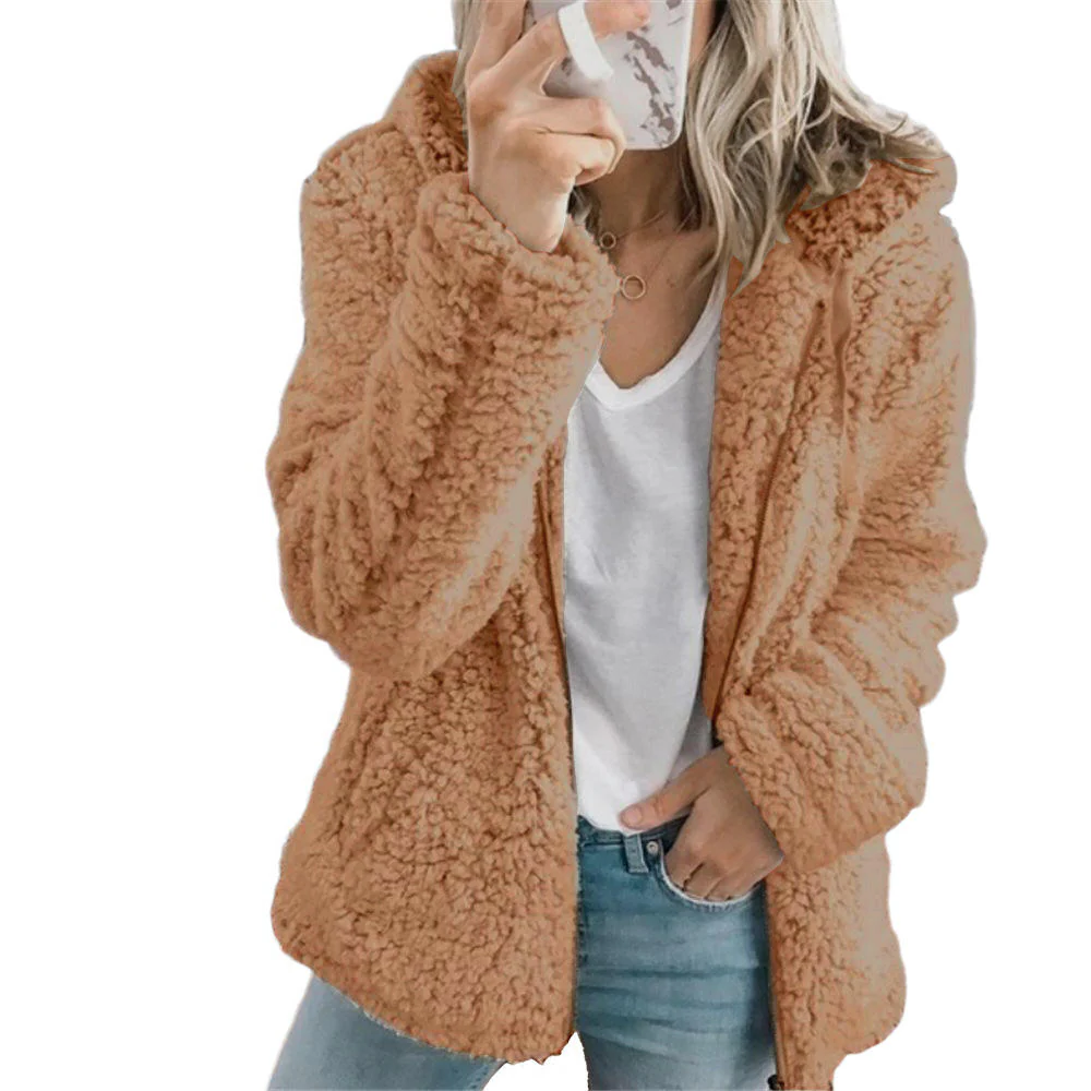 Soft Fleece Teddy Bear Coat with Pockets and Zipper, Elegant Design