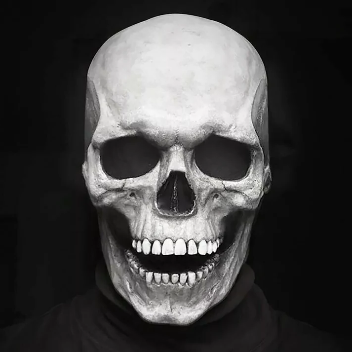 Realistic Full Head Skull Mask, Movable Jaw Human Skeleton Mask for Halloween Party