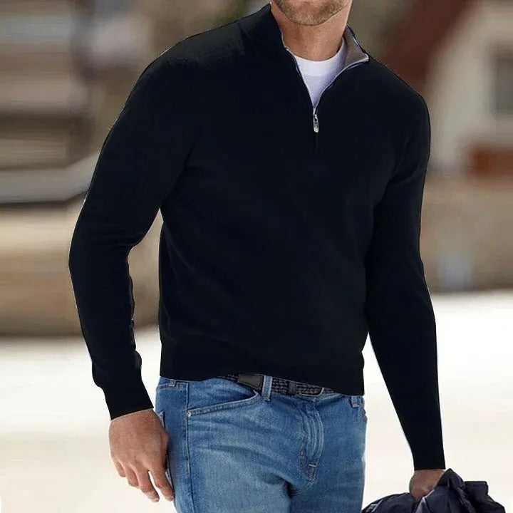 Men's Cashmere Basic Sweater with Zipper