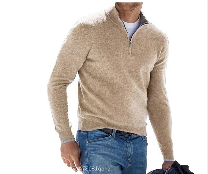 Men's Cashmere Basic Sweater with Zipper
