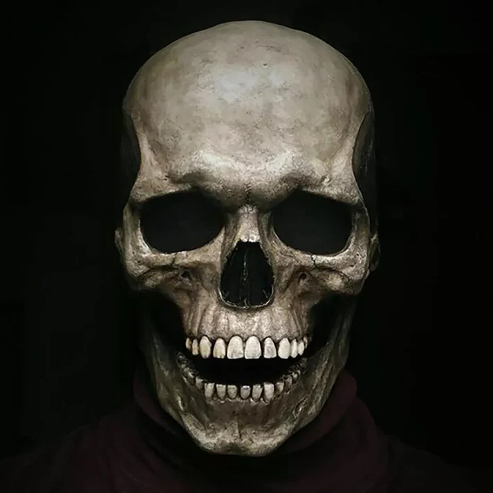 Realistic Full Head Skull Mask, Movable Jaw Human Skeleton Mask for Halloween Party
