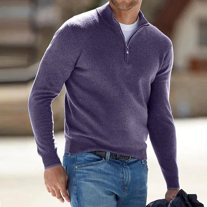 Men's Cashmere Basic Sweater with Zipper