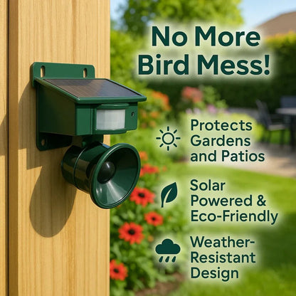 Motion Sensor Bird Deterrent, Pigeon Repeller with Sound Scarer for Crows