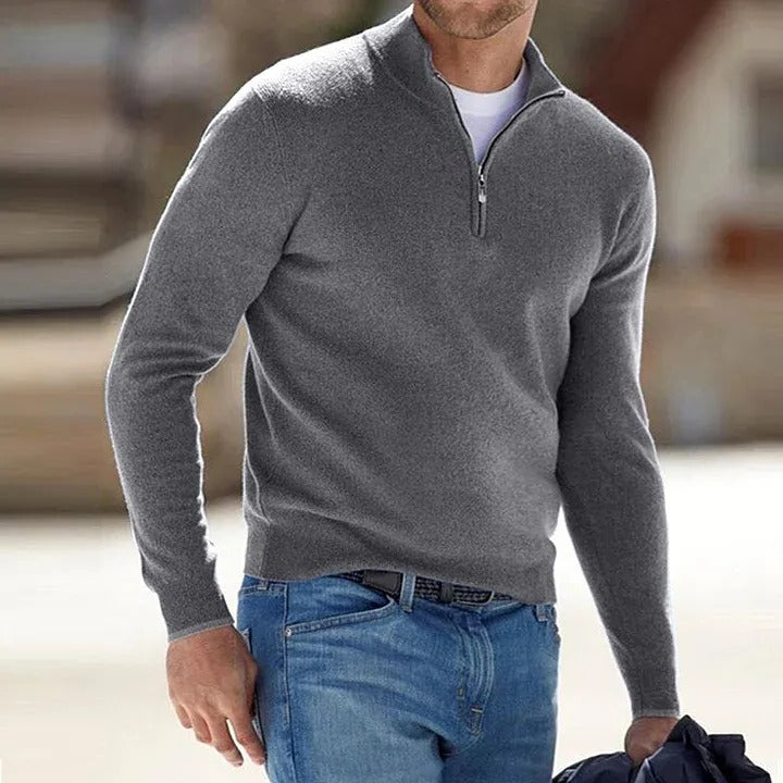 Men's Cashmere Basic Sweater with Zipper