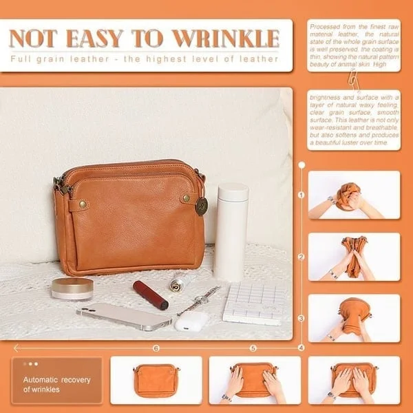 Three-Layer Leather Crossbody Shoulder Bag and Clutch