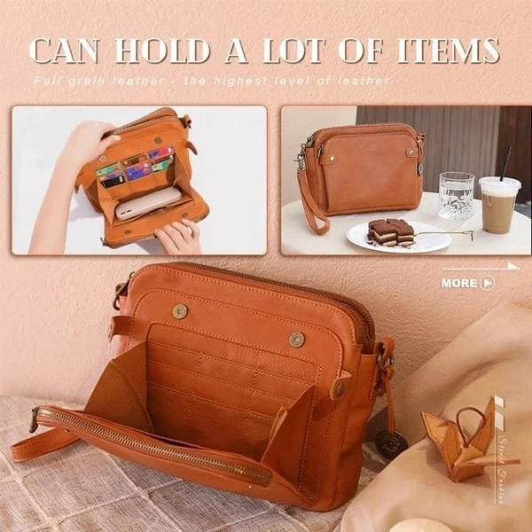Three-Layer Leather Crossbody Shoulder Bag and Clutch