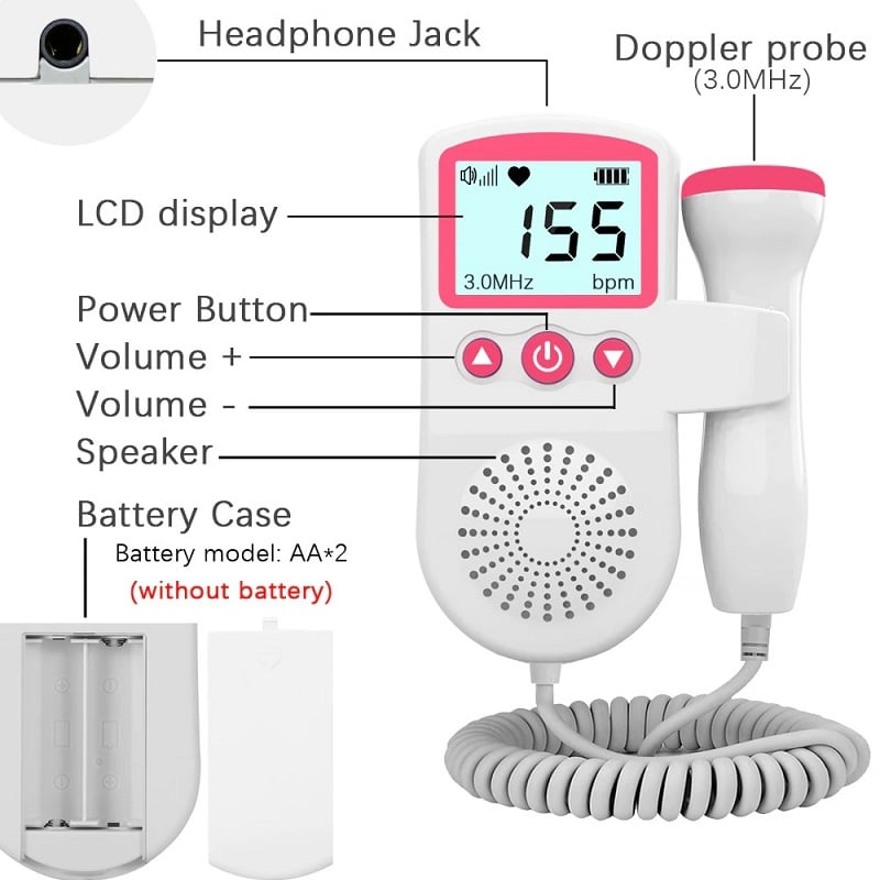 Fetal Doppler Heart Rate Monitor for Home Pregnancy and Baby Heart Rate Detection