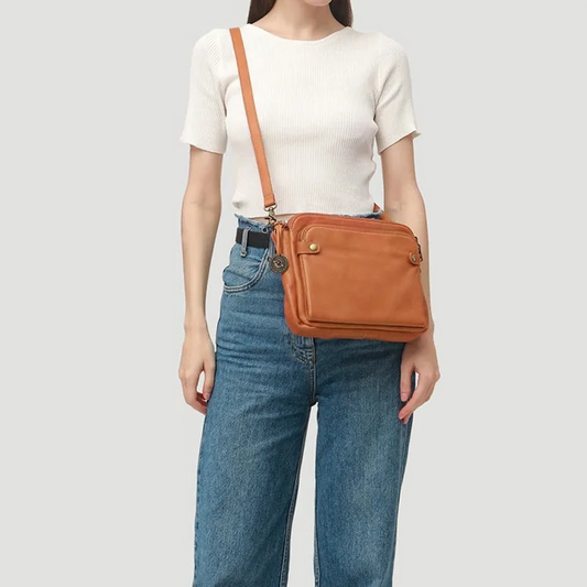 Three-Layer Leather Crossbody Shoulder Bag and Clutch