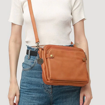 Three-Layer Leather Crossbody Shoulder Bag and Clutch