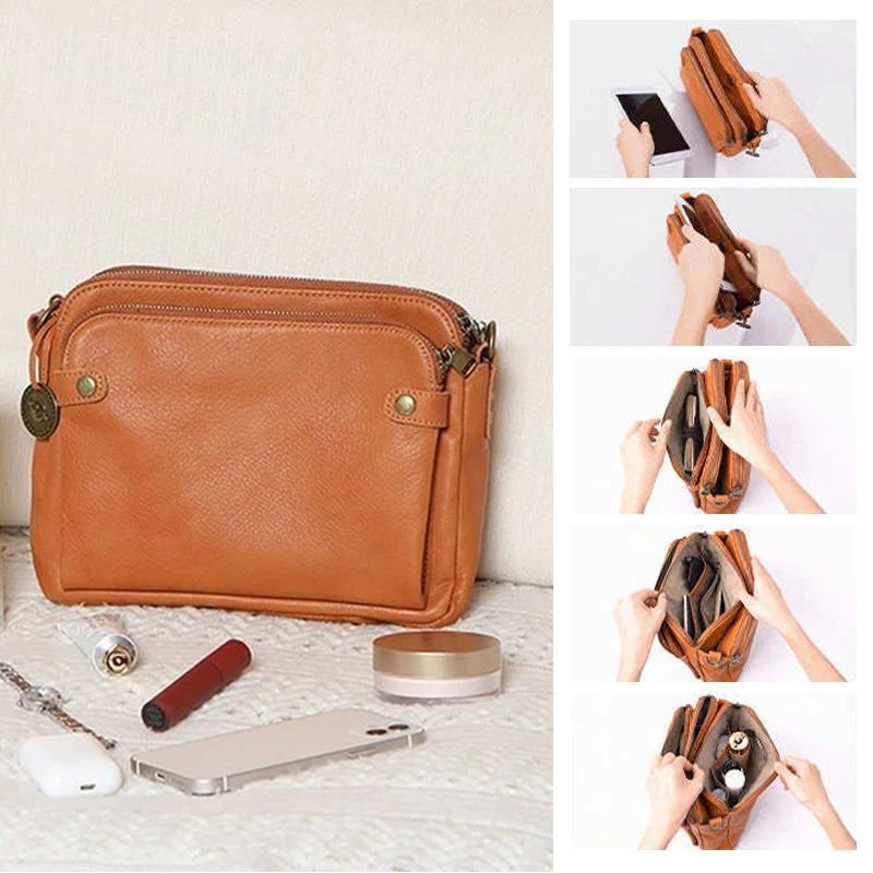 Three-Layer Leather Crossbody Shoulder Bag and Clutch