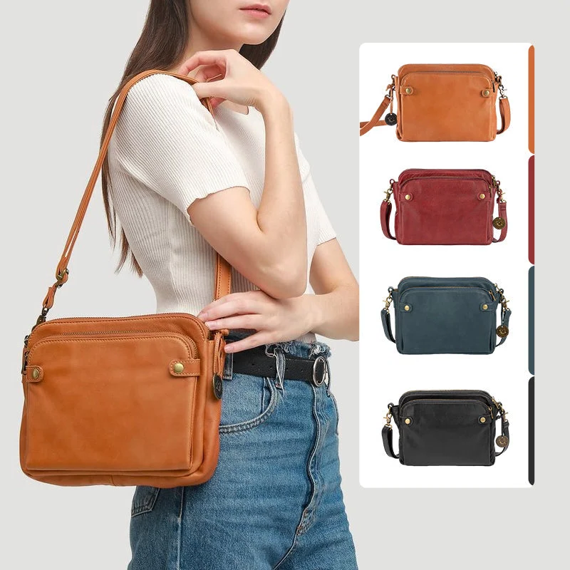 Three-Layer Leather Crossbody Shoulder Bag and Clutch