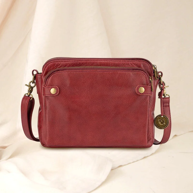 Three-Layer Leather Crossbody Shoulder Bag and Clutch