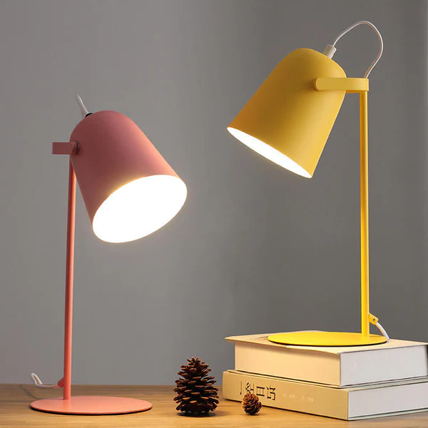 Nordic Macaron Color Table Lamp with Creative Iron Bucket Design