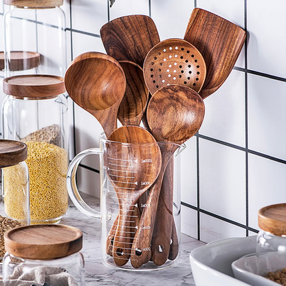 Natural Teak Wood Kitchen Utensils, Eco-Friendly Non-Toxic Cooking Spoons