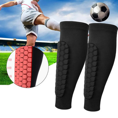Soccer Shin Guards with Honeycomb Padding and Low-Profile Sleeve, Breathable Fabric, M-XL